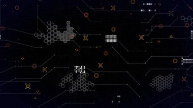 Veri işleme üzerine simgelerle bağlantı ağının animasyonu. küresel iş ve dijital arayüz kavramı dijital olarak oluşturulmuş video.