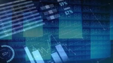 Şekiller üzerinde veri işleme ve diyagramların animasyonu. Küresel teknoloji ve dijital arayüz konsepti dijital olarak oluşturulmuş video.