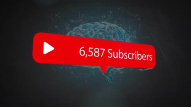Dijital beyin üzerinde artan sayıdaki abonelerin animasyonu ve siyah arkaplanda denklemler. Küresel teknoloji, sosyal medya ve dijital arayüz kavramı dijital olarak oluşturulmuş video.