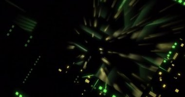 Siyah arkaplan üzerinde veri işleme ile devre kartının animasyonu. Dijital olarak oluşturulmuş küresel bağlantılar, hesaplama, dijital arayüz ve veri işleme kavramı.