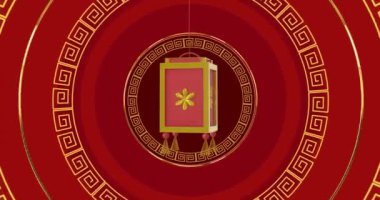 Kırmızı arka planda fotokopi alanı olan fener ve Çin deseni animasyonu. Çin yeni yılı, şenlik, kutlama ve geleneksel konsept dijital olarak oluşturulmuş video.