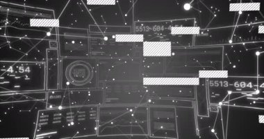 Gri arkaplan üzerinde tarama ve veri işleme animasyonu. Dijital olarak oluşturulmuş küresel bağlantılar, hesaplama ve veri işleme kavramı.