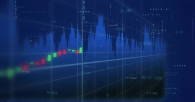 Diyagram üzerinde veri işleme animasyonu. Küresel teknoloji ve dijital arayüz konsepti dijital olarak oluşturulmuş video.