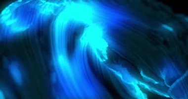 Siyah arka planda hareket eden neon mavisi şekillerin animasyonu. Soyut arkaplan ve renk konsepti dijital olarak oluşturulmuş video.