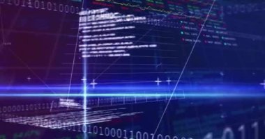 Karanlık arka planda finansal veri işleme sisteminin animasyonu. Küresel finans, iş, bağlantılar, hesaplama ve veri işleme kavramı dijital olarak oluşturulmuş video.