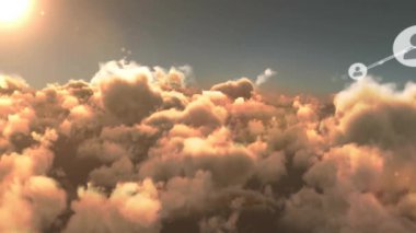 Bulutların üzerindeki simgelerle bağlantı ağının animasyonu. küresel iş ve dijital arayüz kavramı dijital olarak oluşturulmuş video.