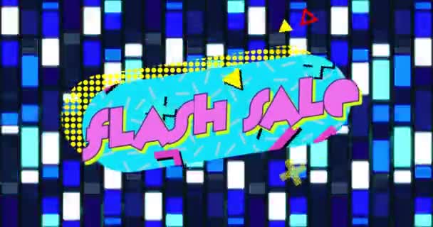 Animáció Flash Eladó Szöveget Rózsaszín Felett Villogó Kék Fehér Téglalapok — Stock videók