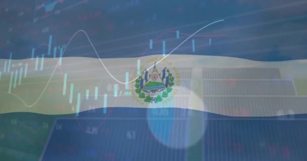 Animacja Przetwarzania Danych Finansowych Nad Banderą Nikaragui Globalne Finanse Biznes — Wideo stockowe