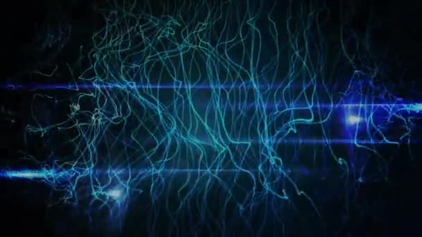 Animatie Van Gloeiende Lichten Blauwe Lichtsporen Donkere Achtergrond Digitaal Gegenereerde — Stockvideo