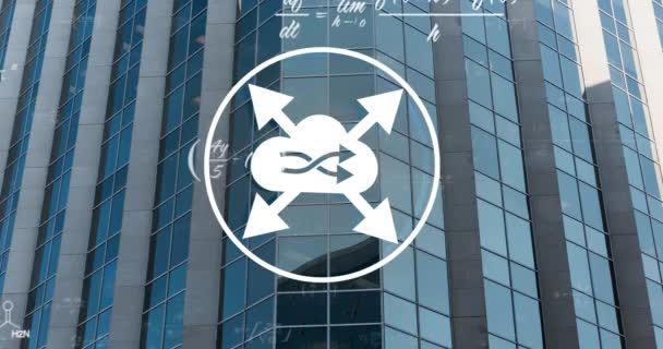 Animación Red Conexiones Ecuaciones Matemáticas Sobre Edificio Oficinas Ciencia Global — Vídeos de Stock