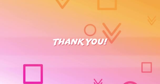 Animation Thank You Text Symbols Orange Background Global Communication Shapes — Stock Video