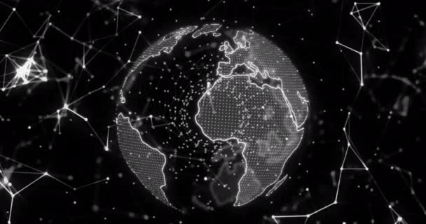 Animazione Del Globo Rete Connessioni Sfondo Nero Connessioni Globali Calcolo — Video Stock