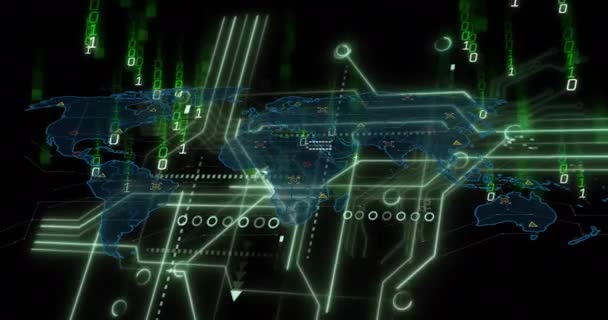 Animación Del Procesamiento Datos Diagramas Sobre Mapa Mundial Concepto Negocio — Vídeo de stock