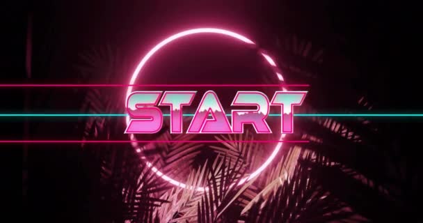 Başlangıç Metninin Neon Desen Arkaplanı Üzerinden Canlandırması Küresel Video Oyunu — Stok video