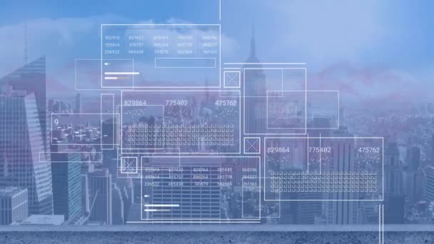 Animation Financial Data Processing Cityscape Global Business Finances Computing Data — Vídeos de Stock