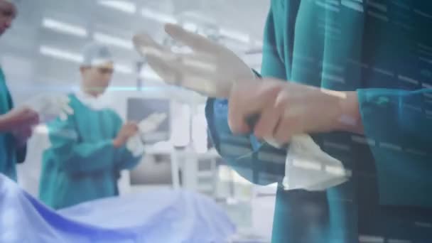 Animação Processamento Dados Sobre Diversos Cirurgiões Conceito Medicina Global Negócios — Vídeo de Stock