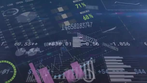 Animación Del Procesamiento Datos Sobre Gráficos Gráficos Sobre Fondo Oscuro — Vídeos de Stock