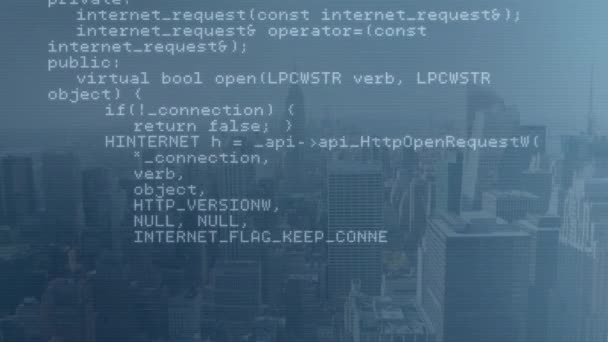 Şehir Manzarası Üzerinde Veri Işleme Animasyonu Teknoloji Dijital Arayüz Kavramı — Stok video