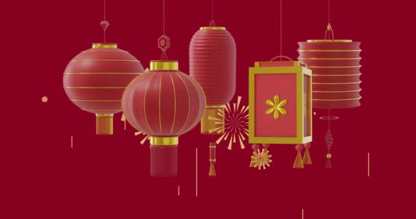 Animazione Lanterne Motivo Cinese Con Spazio Copia Sfondo Rosso Capodanno — Video Stock