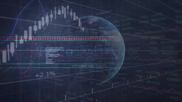 Animace Textu Zpracování Dat Celém Světě Tmavém Pozadí Globální Finance — Stock video