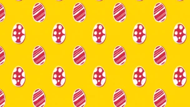 Animación Huevos Pascua Movimiento Sobre Fondo Amarillo Concepto Pascua Celebración — Vídeo de stock