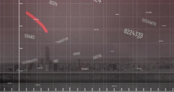 Animation Von Datenverarbeitung Und Diagrammen Über Dem Stadtbild Globale Technologie — Stockvideo