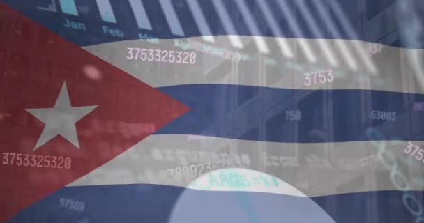 Animazione Del Trattamento Dei Dati Finanziari Bandiera Cuba Concetto Finanza — Video Stock