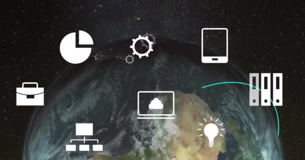 Animação Ícones Processamento Dados Todo Mundo Conexões Globais Computação Conceito — Vídeo de Stock