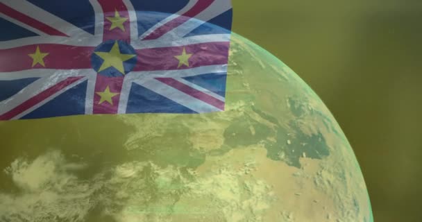 Animación Bandera Niue Pantallas Interfaz Procesamiento Datos Todo Mundo Espacio — Vídeo de stock