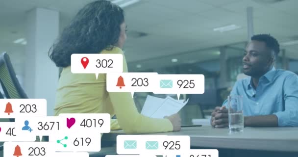 Animación Del Procesamiento Datos Redes Sociales Través Diversos Empresarios Cargo — Vídeos de Stock