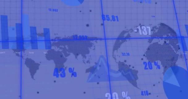 Animação Processamento Dados Financeiros Através Mapa Mundial Conceito Finanças Globais — Vídeo de Stock