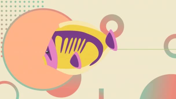 Animation Formes Mouvement Icône Poisson Sur Fond Beige Concept Couleurs — Video