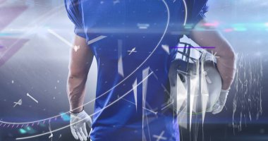 Kasklı erkek Amerikan futbolcunun veri işleme görüntüsü. spor ve kutlama konsepti dijital olarak oluşturulmuş görüntü.