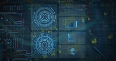 Dijital ekranda çeşitli veri işleme resimleri. veri işleme, teknoloji ve dijital arayüz kavramı dijital olarak oluşturulmuş görüntü.