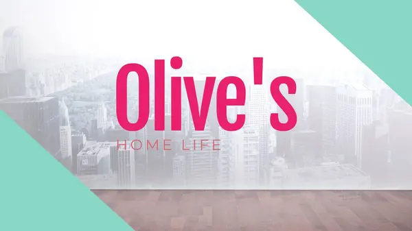 Olive Home Life Text Pink Modern Cityscape Two Green Corners — Stock Photo, Image