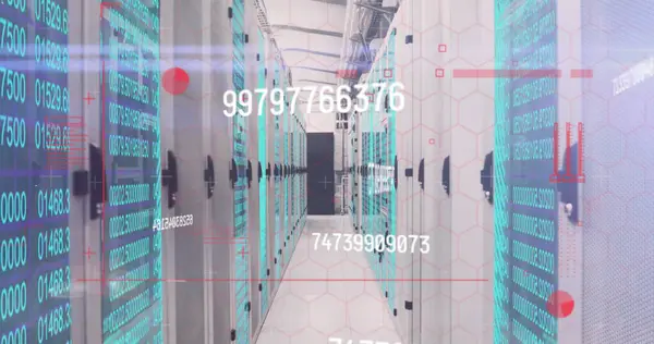 バックグラウンドでコンピュータサーバー上に変化する数字の画像 デジタルインターフェース グローバルな接続と通信コンセプト デジタル生成された画像 — ストック写真
