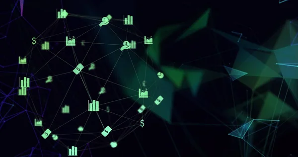 Bild Von Mediensymbolen Auf Schwarzem Hintergrund Kommunikationstechnologie Datenaustausch Und Digitales — Stockfoto