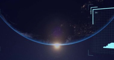 Biyometrik fotoğraf ve dijital veri işleme animasyonu. Küresel finans, iş, bağlantılar, hesaplama ve veri işleme kavramı dijital olarak oluşturulmuş video.