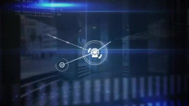Ikonsover parlayan ışık yollarıyla bağlantı ağının animasyonu. Küresel finans, iş, bağlantılar, hesaplama ve veri işleme kavramı dijital olarak oluşturulmuş video.