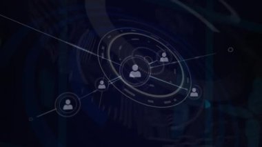 Kapsam üzerinde simgelerle bağlantı ağının animasyonu. Küresel finans, iş, bağlantılar, hesaplama ve veri işleme kavramı dijital olarak oluşturulmuş video.