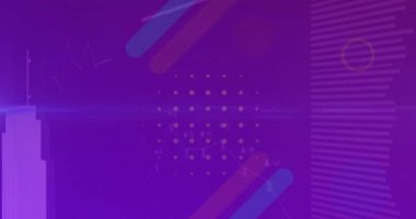 Mor arkaplan üzerinde istatistik ve veri işleme animasyonu. Küresel finans, iş, bağlantılar, hesaplama ve veri işleme kavramı dijital olarak oluşturulmuş video.