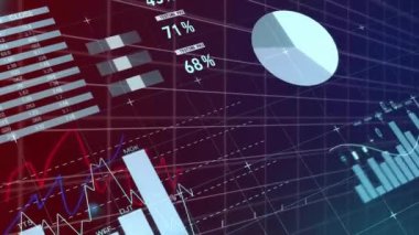 Karanlık arka planda finansal veri işleme sisteminin animasyonu. Küresel iş, bağlantılar, hesaplama ve veri işleme kavramı dijital olarak oluşturulmuş video.