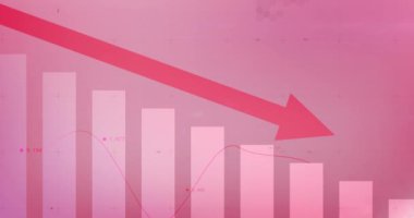 Pembe arka planda finansal veri işleme animasyonu. Dijital olarak oluşturulan küresel finansman, iş, bilgisayar ve dijital arayüz kavramı.