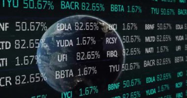 Dünya çapında finansal veri işleme animasyonu. Küresel finans, iş, bağlantılar, hesaplama ve veri işleme kavramı dijital olarak oluşturulmuş video.