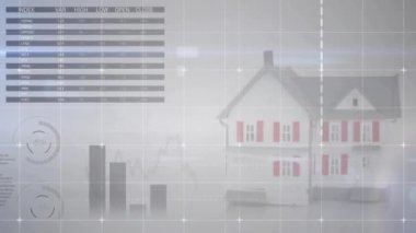 Gri arka planda finansal veri işleme animasyonu. Küresel finans, iş, bağlantılar, hesaplama ve veri işleme kavramı dijital olarak oluşturulmuş video.