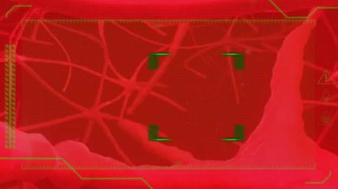Kırmızı arkaplandaki nöronların üzerindeki dijital arayüzün animasyonu. Küresel tıp, sağlık, bilim ve dijital arayüz kavramı dijital olarak oluşturulmuş video.
