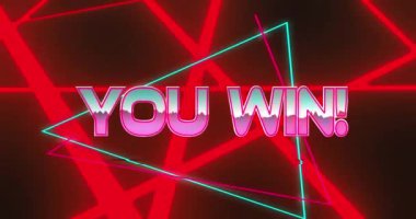 Sendeki animasyon, neon desenli arka planda metni kazanıyor. Küresel video oyunu, dijital arayüz, iletişim, bilgisayar ve veri işleme kavramı dijital olarak oluşturuldu.