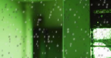 Sunucu odasında veri işleme animasyonu. küresel teknoloji, bilgisayar ve dijital arayüz kavramı dijital olarak oluşturulmuş video.