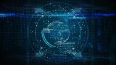 Veri işlemenin animasyonu, dünya çapında bağlantılar ağı. Dijital olarak oluşturulmuş küresel bağlantılar, hesaplama ve veri işleme kavramı.