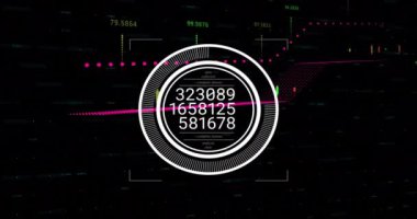 Siyah arkaplan üzerinde veri işleme animasyonu. Küresel finans, iş, bağlantılar, hesaplama ve veri işleme kavramı dijital olarak oluşturulmuş video.
